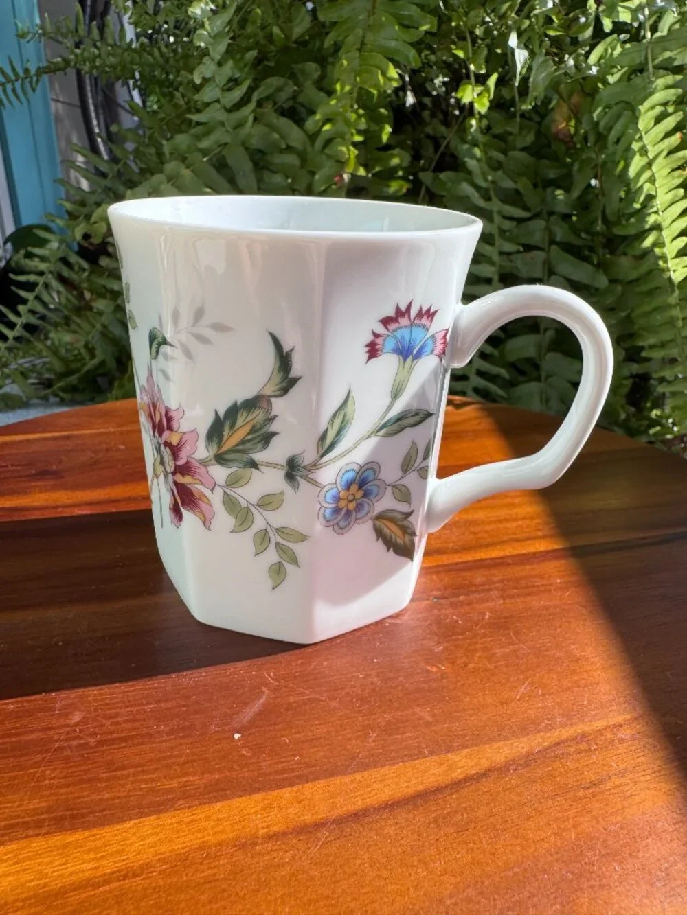 Vintage Andrea by Sadek Floral Coffee Mug, Hexagonal Porcelain Tea Cup
